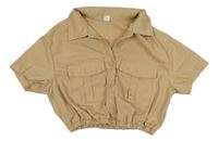 Béžová plátenná crop košeľová bunda Shein