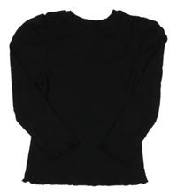 Čierne rebrované tričko s nařasenými rukávy Matalan