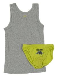 2set - Sivý nátělník + limetkové slipy s dinosaurom