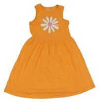 Oranžové bavlnené šaty s květem C&A