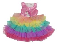 Růžovo-barevné saténovo/tylové šaty s jednorožcem Sunny Fashion