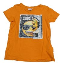 Oranžové tričko s překlápěcími flitry Emoji