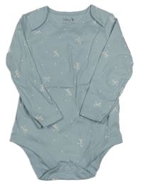 Modrošedé žebrované body s mašličkami Tu