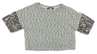 Bielo-čierno-strieborné melírované úpletové oversize crop tričko s flitrami George