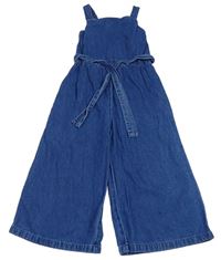 Modrý riflový kalhotový culottes overal se zavazováním Tu