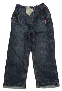 Nové - tmavomodré rifle s kvetmi Next