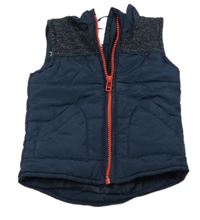 Tmavomodro-melírovaná prešívaná šušťáková zateplená vesta early days