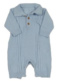 Svetlomodrý vzorovaný úpletový overal s golierikom little nutmeg