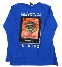 Cobaltovoě modré vianočné tričko so stromečkem/WI-FI George