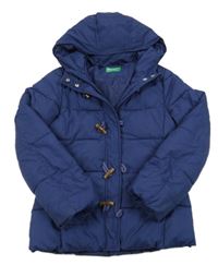 Tmavomodrá prošívaná šusťáková zimní bunda s kapucí Benetton