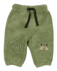 Olivové plyšové nohavice s líškou a tlapkou Ergee