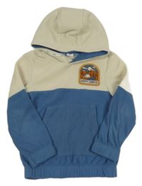 Modro-svetlobéžová fleecová mikina s nášivkou a vreckom a kapucňou Kiki&Koko