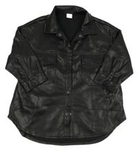 Čierna koženková košeľová oversize dlhá bunda Next