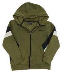 Khaki-černo-bílá propínací mikina s kapucí Next