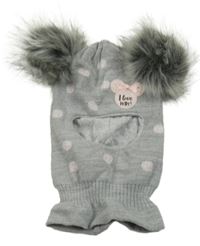 Šedá melírovaná puntíkatá vlněná kukla s Minnie a bambulemi