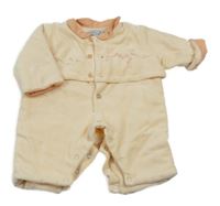 Marhuľová zamatová zateplená kombinéza s kvietkami a golierikom NATALYS bébé