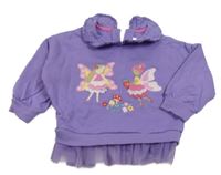 Fialová oversize mikina s vílami a tylovým volánikom a golierikom Jojo Maman Bébé