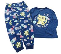 Tmavomodré plyšové pyžama s mačičkou PRIMARK