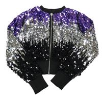Fialovo-stříbrno-černý flitrový jarní crop bomber H&M