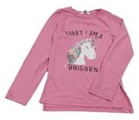 Ružové tričko s jednorožcem z flitrů a nápismi PRIMARK