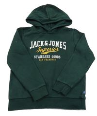 Tmavosmaragdová mikina s logem a kapucí JACK&JONES