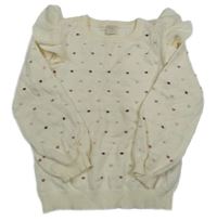 Smotanový rebrovaný bodkovaná ý sveter s volánikmi