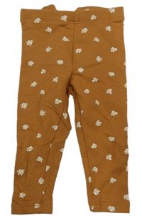 Hnědé teplákové zateplené legíny s kytičkami C&A