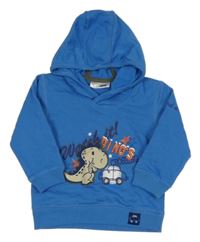 Modrá mikina s dinosaurom a autom a nápismi a kapucňou Ergee