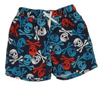 Tmavomodré plážové kraťasy s lebkami YIGGA