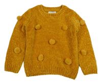 Hořčicový žinylkový svetr s 3D bambulemi PRIMARK