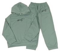 2Set - Olivovošedá mikina s nápisom a kapucí + tepláky SHEIN