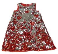 Červeno-stříbrné slavnostní šaty s překlápěcími flitry H&M