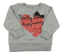 Sivá melírovaná mikina so srdiečkami a nápismi