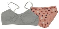 2Set - Šedá melírovaná podprsenka Y.F.K. + růžové puntíkaté kalhotky YIGGA