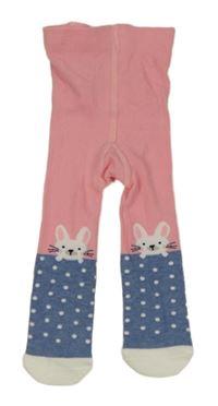 Růžovo-modro-bílé punčocháče se zajíčky a puntíky Mothercare