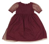 Tmavovínové trblietavé tylové šaty H&M