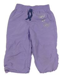 Fialové capri chino šušťákové nohavice s motýlikmi KIDS