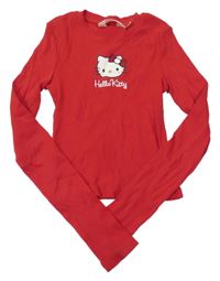 Červené rebrované crop tričko s Kitty s kamienkami H&M