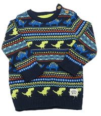 Tmavomodrý vzorovaný sveter s  s dinosaurami F&F