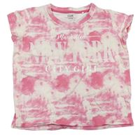 Ružovo-biele batikované tričko s nápismi Yigga