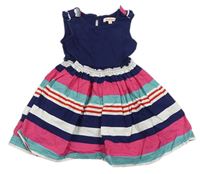 Tmavomodro-farebné šaty s pruhovanou bavlněnou sukní Bluezoo