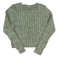 Zelený melírovaný rebrovaný crop sveter H&M