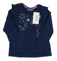 Tmavomodré tričko s hviezdami s flitrami a volánikmi zn. M&S