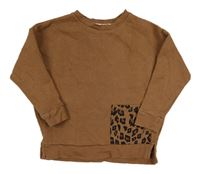 Hnedá mikina s vreckom s leopardím vzorom George