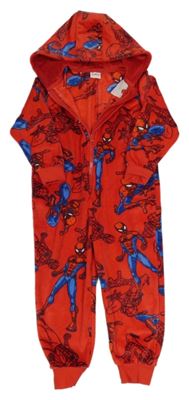 Červená plyšová kombinéza se Spidermanem a kapucí Matalan