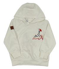 Biela mikina s výšivkou a kapucňou