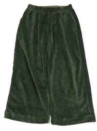 Khaki rebrované plyšové culottes nohavice Fish&Chips