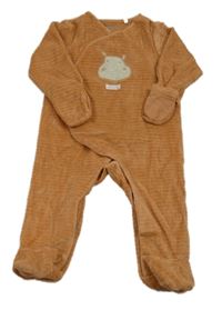 Hnedý rebrovaný zamatový zavinovací overal s hrochem Orchestra