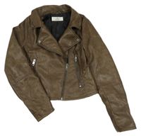 Hnedý koženkový podšitý crop krivák H&M