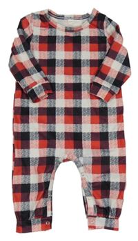Čierno-červeno-biely kockovaný overal